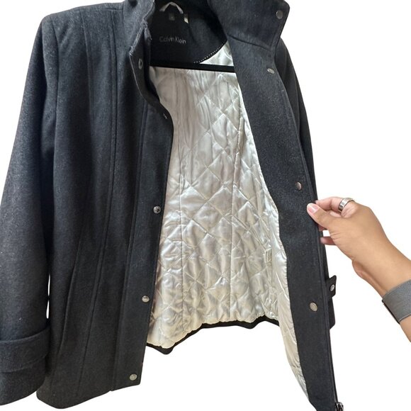 Calvin Klein Womens Charcoal Wool-Blend Quilted Lined Jacket Size 4 - Picture 4 of 12
